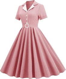 Women Vintage Cocktail Swing Dress, Midi Evening Dress, Rockabilly 50s 60s 1950shalloween - Kẻ sọc hồng - Xem 4