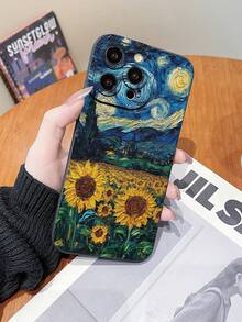 Van Gogh - Style Sunflower Pattern Black Matte Phone Case, Four-Corner Anti-Drop Camera Enhanced Protection, Prevent Wear And Tear, Comfortable Feel, Protective Buttons, Breathable Heat Dissipation, Dustproof, For Men And Women For Phone 11/12/13/14/15/16 Plus Promax Pro Series And For Sumsang Galaxy S22/S23/S24/25 Ultra. - 黑色 - 查看 6