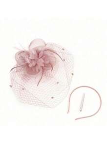 1 Stück vintage Braut Fascinateur Hut mit Schleier, elegant für Pferderennen, Karneval, Partys, natürliche Federn, ganzjährig