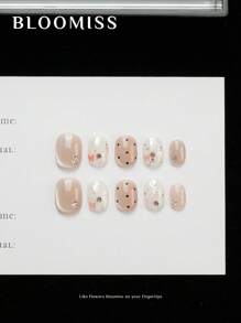 10 Pieces Of Handcrafted Press On Nails Short , Polka Dot Style , Summer Nails, Reusable Fake Nails Nail Supplies Nails