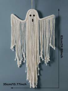 1pc Boho Halloween Ghost Wall Hanging Decor, Macrame Fringe Spooky Ghost Ornaments, Bohemian Wall Art For Home, Living Room, Fireplace, Party, Haunted House Decoration