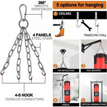 Unfilled Heavy Bag Training Set For Adults - Includes Gloves, Wraps, Chain & Hook For Boxing, MMA, Kickboxing - 紅色 - 查看 6