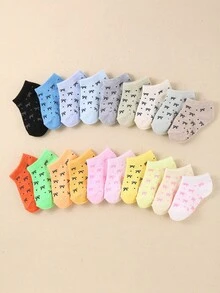 10 双儿童袜子：糖果色、蕾丝蝴蝶结、心形、圆点、月亮 柔软、舒适、休闲、百搭、学生踝袜 - 适合日常使用和学校穿着 随机混合颜色 衣柜必备儿童袜子 青少年袜子 女孩 - 彩色 - 查看 2
