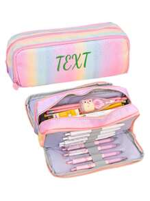 1pc Custom Rainbow Pencil Case, Embroidered 3-Compartment Stationery Organizer Bag For School Supplies, Office, Travel