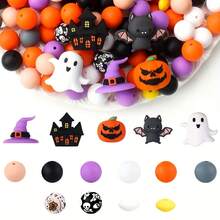 25/40/60PCS Halloween Series Silicone Bead Set - 3D Bat, Ghost, Witch Hat, House And Pumpkin Charms - Perfect For DIY Jewelry, Bracelets, Necklaces, Keychains And Party Favors, Halloween Decorations - Halloween Series - View 12