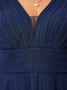 Mgiacy Deep V Neck Sunray Pleat Chiffon Maxi Dress Wedding Spring Party - Royal Blue - View 6