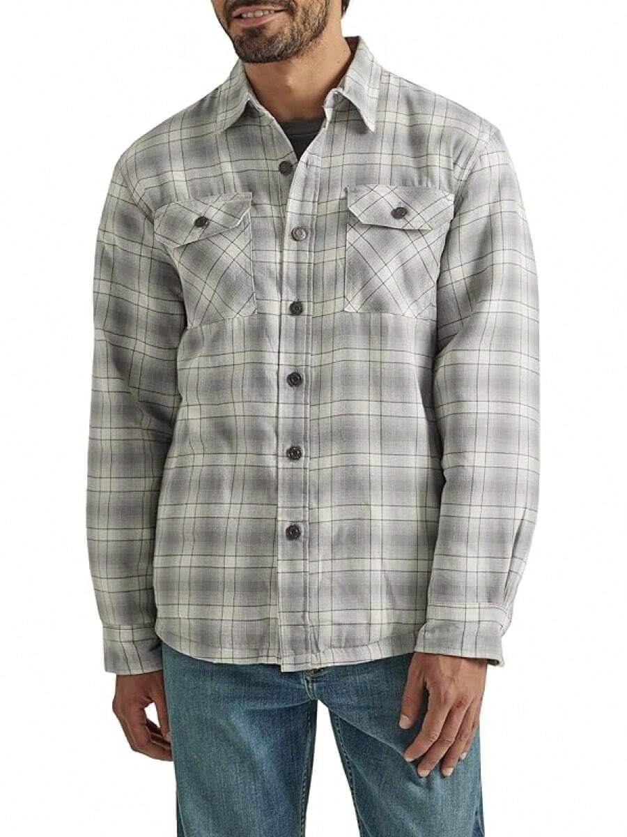 Men's Long Sleeve Sherpa Lined Shirt - Fashionable & Warm - Vaporous Gray - View 1