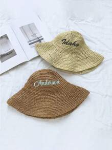 1pc Personalized Embroidered Sun Hat For Women, Fashion Versatile Beach Hat With Name Embroidery, Wide Brim Vacation Beach Straw Hat, Casual All-Match Sunscreen Hat, Gift For Family, Friends, Mother, Lover, Suitable For Daily, Travel, Can Be A Mother's Day, Personalized Birthday Gift