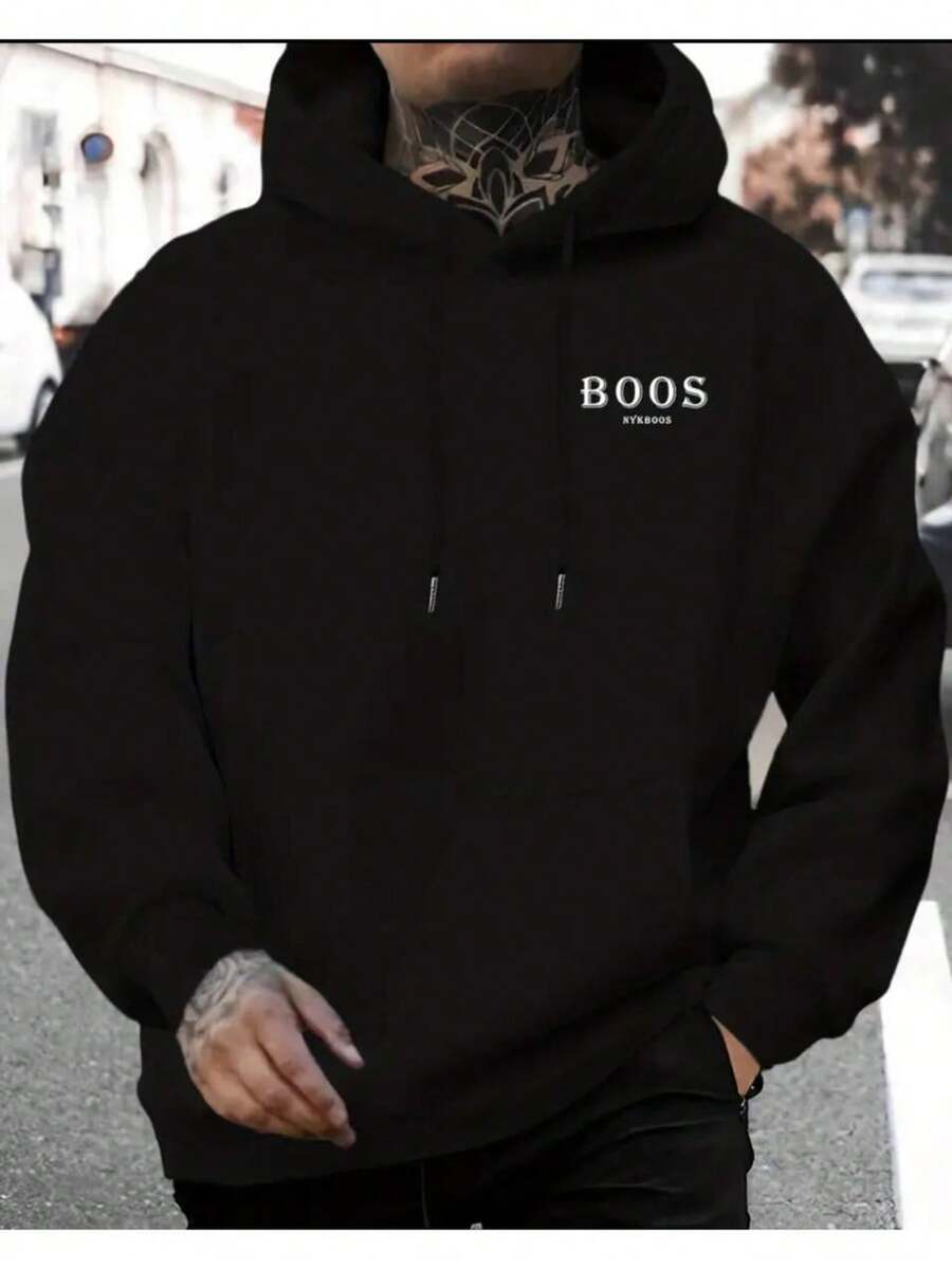 Men's Cold Weather Hoodie Warm Flannel Stylish Casual Fashion Printed B00S - 黑色 - 查看 1