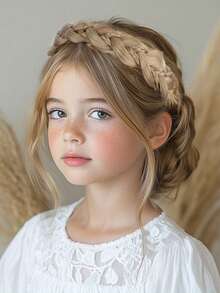 合成鱼骨编织头带发带编织发带波西米亚风格儿童发型发饰头饰配饰 1 件 - 棕色 - 查看 4