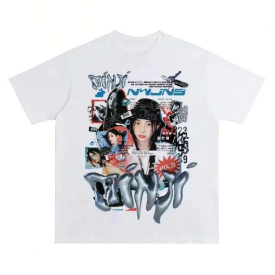 BREATHABLE COOL SUMMER 2025 NEW JEANS Korean Girl Group Print T-Shirt MINJI HAERIN HANNI DANIELLE HYEIN Men Women Casual Short SLEEs Ve Cotton Tee UniSexs - 白色 - 查看 1