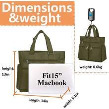 Canvas Tote Bag Waterproof Nylon Multi Pocket Shoulder Bags Laptop Work Bag Teacher Purse Handbag For Women Men - Army Green - View 3