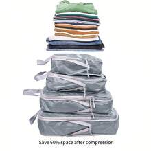 4 túi đựng đồ du lịch dung tích lớn, túi đựng đồ di động cho quần áo, quần tây, giày dép, tất, túi sắp xếp đồ trong vali, phong cách Boho. - Xám - Xem 5