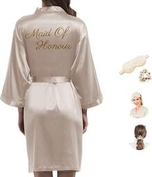 de novia para mujer, de satén para dama de, boda,, batas de novia por la mañana, batas de seda sedosas - champaña pálido-g - Ver 11