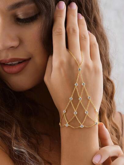 1 件水钻复古渔网指链手链，优雅的女士配饰