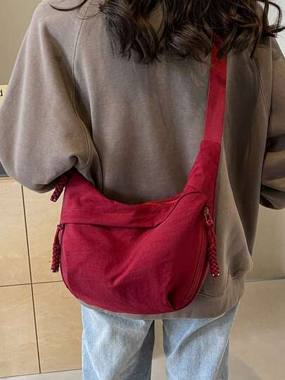 lulu kewen This Fashionable Colorful Nylon Waterproof Shoulder Bag Features A Simple And Casual Collegiate Design, With A Wide Strap, Multiple Zipper Openings, Suitable For Students, Shopping, Daily Use, And Also Makes A Great Student Shoulder Bag.