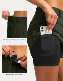 Women's Skort 5 Pockets Cargo Skirt Skirts Skorts Women Casual Summer Hiking - 軍綠色 - 查看 3