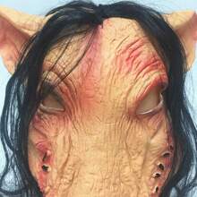 1pc Horror Pig Cosplay Prop With Hair, Pig Head Mask For Makeup, Masquerade Party, Holiday Decoration, Latex Rotten Pig Face Mask Halloween