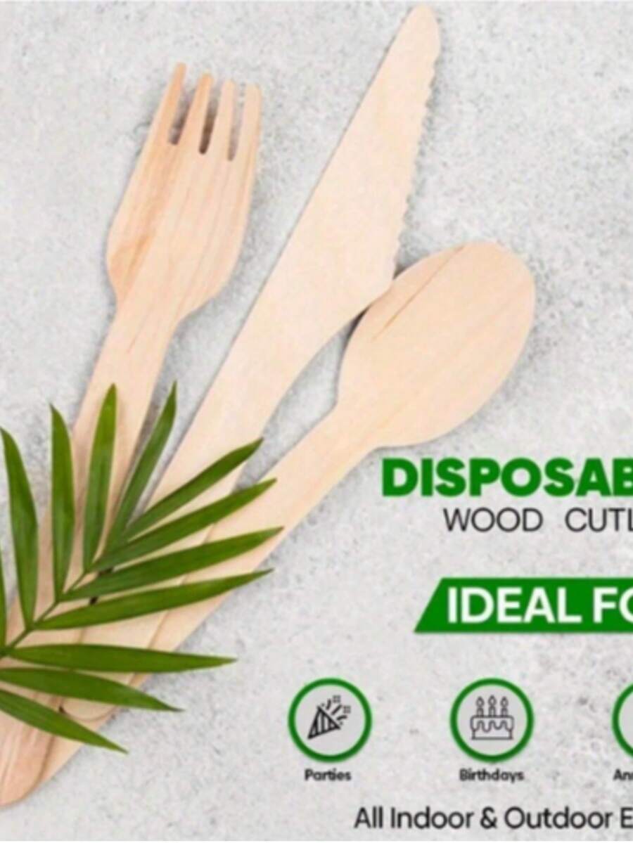 25/50/100 Stücke hochwertiges Besteckset aus Holz, bestehend aus Messer, Gabel, Löffel, Salatgabel und -löffel, geeignet für Partys, Hochzeiten, Wohndekoration, Eislöffel, Kuchengabeln, Salat- und Dessertgabeln, Küche, Weihnachtsgeschenke