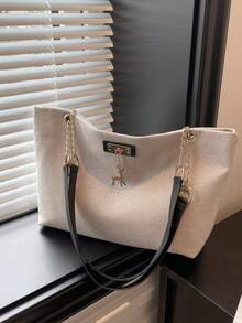 1pc Polyester Deer Pattern Decorative Large Capacity Zipper Shoulder Tote Bag, Suitable For Women's Daily Use - Multicolor - View 7