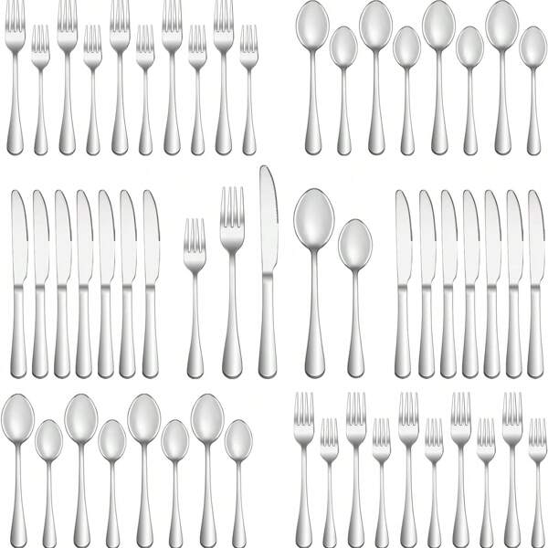 Juego de cubiertos de 30 piezas de acero inoxidable, servicio para 6 personas, cubertería duradera para el hogar y la cocina, incluye cuchillo, cuchara y tenedor