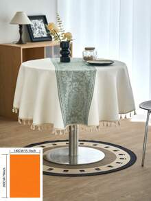 1pc French Luxury Minimalist Green Geometric Floral Jacquard Tablecloth With Tassel, Suitable For Home, Kitchen, Holiday Party, Birthday, Wedding, Everyday Decor - Multicolor - View 21