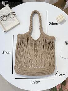 ENBEI Túi đi biển mùa xuân cho nữ, túi móc rỗng, túi tote dung tích lớn, túi tote thời trang, túi xách tay nữ, túi đeo vai, túi du lịch nghỉ lễ, túi đựng cơm trưa, vật dụng cần thiết khi đi du lịch cho nữ, phù hợp cho học sinh, dễ phối đồ, vật dụng cần thiết khi đi du lịch, vật dụng cần thiết cho lễ hội mua sắm - Màu Khaki - Xem 10