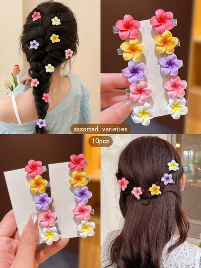 10 件随机颜色花朵风格发夹，适合女孩的甜美风格发饰