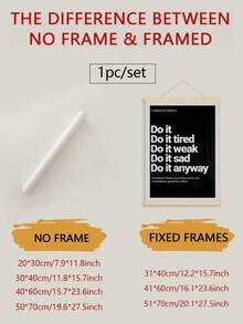 1幅励志帆布墙画 - “采取行动”毅力海报，黑底白字，无框，适用于家居、办公室、健身房或工作空间装饰，墙面艺术海报，完美的房间装饰