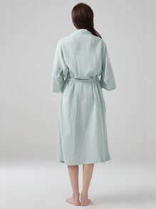 1pc Women's Pure Cotton Lightweight Breathable Gauze Bathrobe, Solid Color, Straight Collar, Long Robe, Loungewear, Pure Cotton, Soft, Absorbent, For Bathroom, Bedroom, Pool, Hotel, Salon, Personal Use, Gift