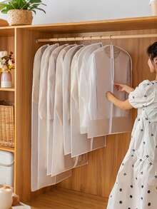 5pcs/Set Clothes Dust Cover, Household Transparent Waterproof Coat And Suit Hanging Bag, Hanging Clothes Dust Bag