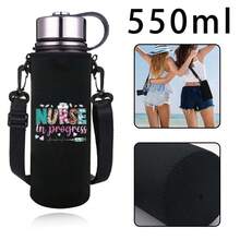 550-1500ML przenośna torba na butelkę z regulowanym paskiem na ramię Kreatywna torba na butelkę z nadrukiem pielęgniarki Trwała termiczna torba na kubek próżniowy Izolowana osłona ochronna, prezent świąteczny - Czarne - Zobacz 17