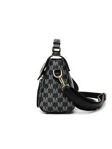 Women's Fashion Letter "M" Print Diagonal Shoulder Bag, Bohemian Style Adjustable Strap, Lightweight  For Daily Commute, Shopping, - Black - View 6
