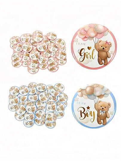 50 piezas Botones para revelar el género del bebé, equipo azul o rosa, pines para fiesta de baby shower, suministros de fiesta, decoraciones familiares y regalos para baby shower