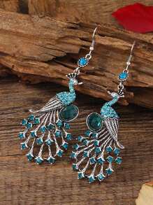Brincos de Cristal com Rabo de Pavão Vintage, Brincos Pendentes de Moda para Mulheres