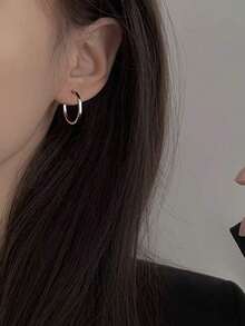 1 Pair Fashionable, Minimalist & Versatile Circular Hoop Earrings Suitable For Daily Wear - Silver - View 6