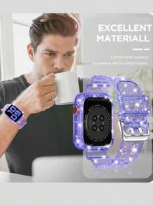 Pulseira 2 em 1 com glitter e transparente, com capa protetora, compatível com 38/40/41/42/44/45/46 mm, pulseira de substituição protetora Jelly Sports compatível com , compatível com 10/9/8/7/6/5/4/3/2/1/SE, feminina e masculina