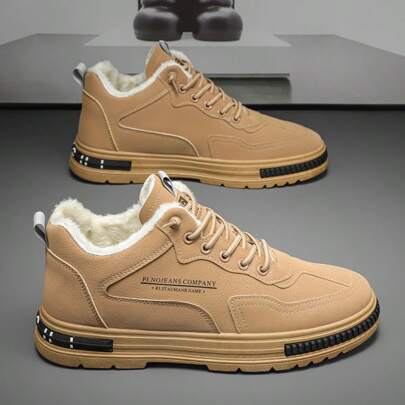 Novos sapatos masculinos de inverno, botas de neve quentes e de pelúcia com sola grossa, tênis versáteis, calçados masculinos casuais antiderrapantes e quentes, adequados para atividades ao ar livre no inverno