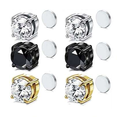6pcs/Set Stainless Steel Magnetic Earrings, 6mm Magnetic Stud Earrings For Men And Women, Magnetic Non-Piercing Clip-On Earrings