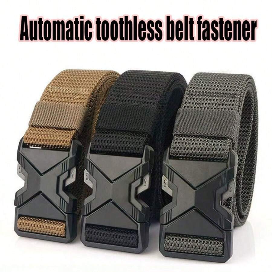 1pc Men's Toothless Self-Buckle Woven Tactical Belt, Multifunctional Casual Outdoor Commute Versatile Waist Belt