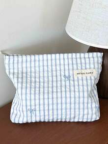 Túi đựng mỹ phẩm thời trang, tươi mới và đơn giản, dung tích lớn, túi đựng đồ chăm sóc da xách tay, túi lót du lịch, túi đựng đồ trang điểm, túi đựng đồ vệ sinh cá nhân với nơ kẻ sọc màu xanh dương, túi xách nữ thanh lịch, ví cầm tay nhẹ, túi đựng bút, mỹ phẩm, son môi, tiền lẻ, thẻ, túi đựng đồ dùng cá nhân khi đi du lịch, mua sắm, đi làm, đi học, chuẩn bị năm học mới, quà tặng cần thiết cho Ngày Valentine, Giáng sinh, ngày lễ, quà cưới, quà tặng bạn bè, màu xanh dương. - Nhiều màu - Xem 7