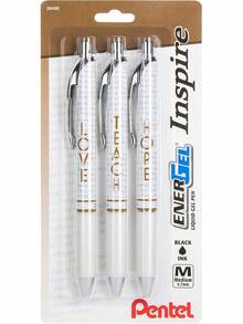 EnerGel - Bolígrafo retráctil de gel líquido, colección Inspire, 0,7 mm, punta de metal, línea media, tinta negra, paquete de 3 bolígrafos (BL77INSPBP3M1) - 1 - Ver 1