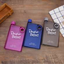 1pc Flat Water Bottle,380ml Portable Plastic Transparent Water Bottle A5 Plastic Memo Paper Travel Flask For School Activity Outdoor Gym Cycling Hiking