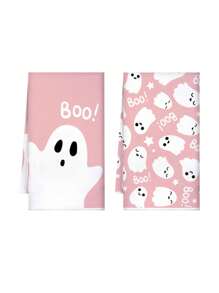 2 piezas Toallas de 15.7" X 23.6" con diseño de bloque de color y patrón de fantasma "BOO", toallas de cocina para festivales, toallas de mano para decoración del hogar, aptas para cocina, baño, limpieza de hornear, decoración de Halloween