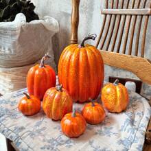 Fall Pumpkin Decor | 7 PCS Large Orange Fake Pumpkin Fall Decorations, Artificial Pumpkins Harvest Faux Foam Pumpkins For Fall Autumn Halloween Thanksgiving Decorations Outdoor Home Decor Halloween Decor Room Decor