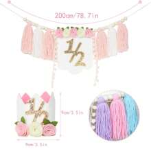 1pc/2pcs Baby 6 Months Birthday Party Decor | Handmade Wooden Bead Tassel Garland | Cute Floral Goose Birthday Hat | 1/2 Year Old Baby Girl Birthday Photo Props | Boho Style Party Decorations