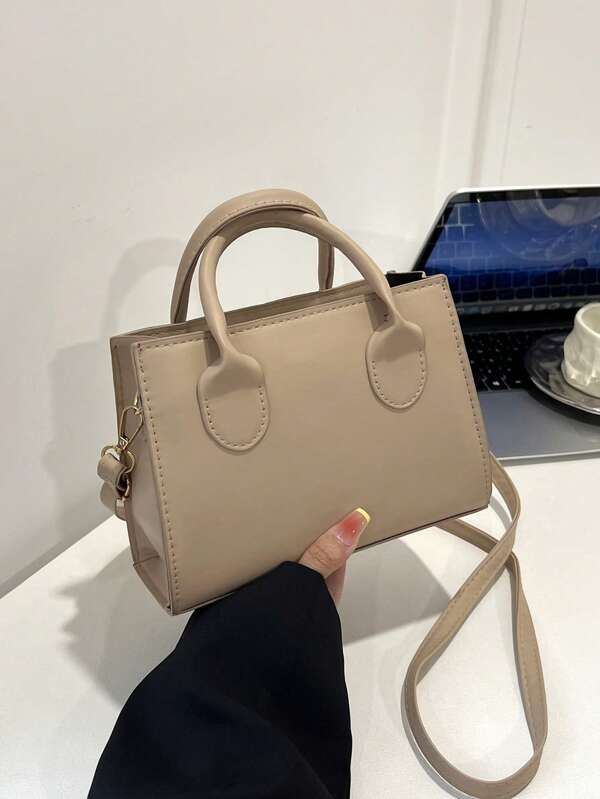 Bolso de Pu de Color Sólido Mini Bolso Cuadrado Informal para Viajar Al Aire Libre Bolso Bandolera de Moda Bolso Bandolera Pequeño de Color Caramelo Monedero Cuadrado de Doble Asa Brillante Bolsos con Cremallera para Mujer