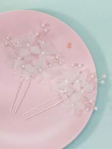2个或4个新娘婚礼发夹 白色花朵仿珍珠发卡 新娘伴娘女士情人节配饰