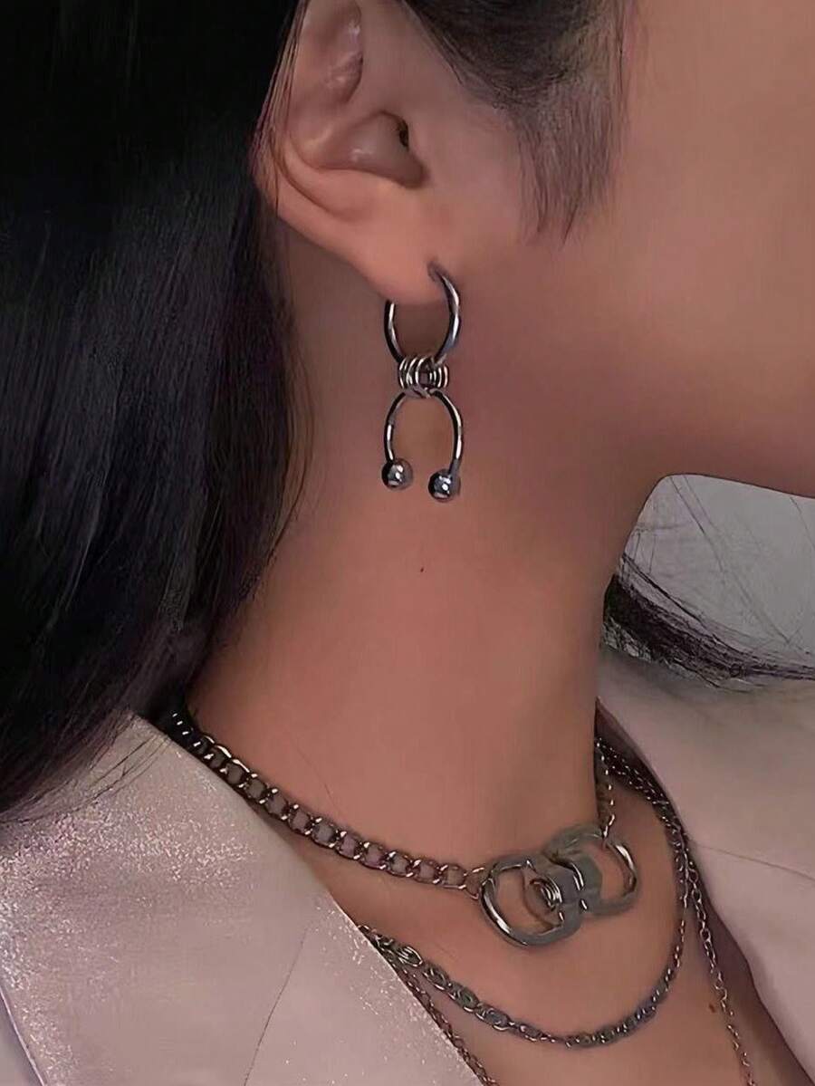 2PCS Stainless Steel Earrings Simple Ear Hoop Punk Y2K Hiphop Men's Earring Easy Matching Piercing Jewelry - Silver - View 1