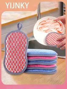 1/5 件装双面红色海绵洗碗刷，超细纤维方形挂绳，清洁餐具和厨房，不刮花，吸水吸油，耐用神奇洗碗布，适用于清洁厨具 - 彩色 - 查看 7